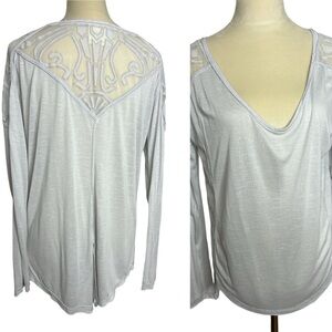 Free people mesh cutout‎ accent long sleeve grey top, medium